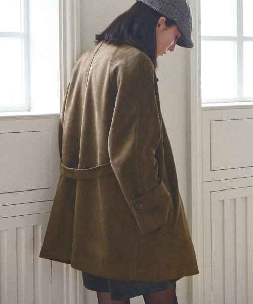 SLOWLOLLI(スローローリ)の「Earth tone suede coat(トレンチコート・レディース・カーキブラウン・FREE)」の4枚目の写真