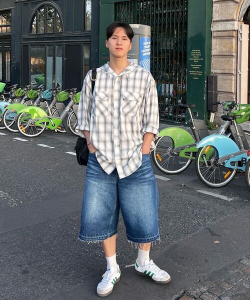 MASSNOUN(マスノウン)の「リラックスレザーオーナメントフードチェック長袖シャツ MSFST002-BK(シャツ/ブラウス・メンズ・その他・X-LARGE)」の4枚目の写真