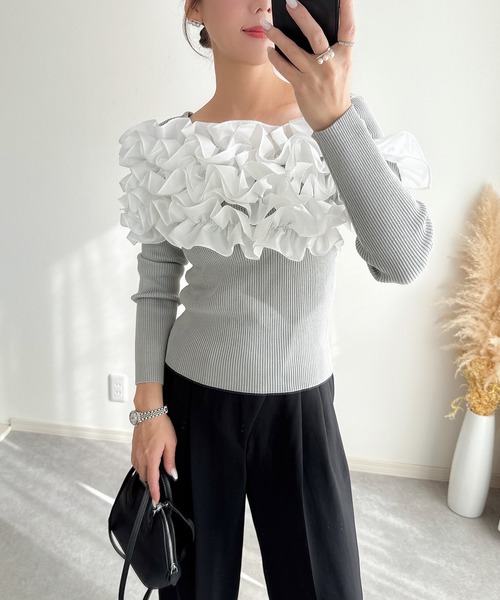 ZOZO限定】アシンメトリーフリルドッキングニット（ニット/セーター