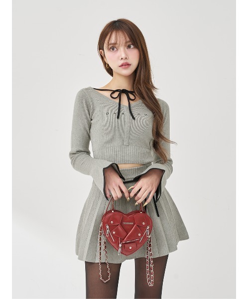 ウエストオープンリボンデザインニットミニワンピース 予約商品】ウエストオープンリボンデザインニットミニワンピース