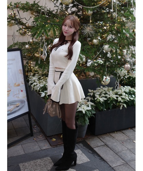 ウエストオープンリボンデザインニットミニワンピース（ワンピース