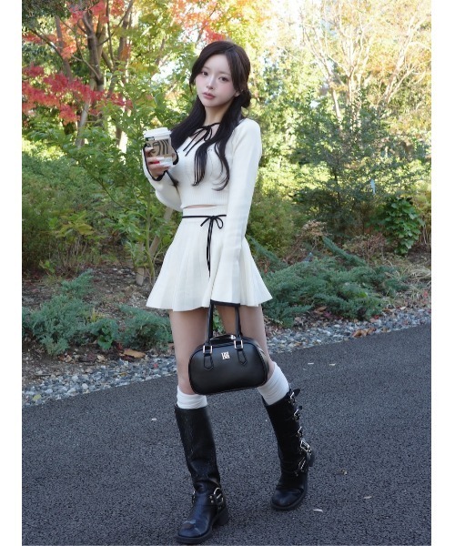 Darich ウエストオープンリボンデザインニットミニワンピース ウエストオープンリボンデザインニットミニワンピース（ワンピース