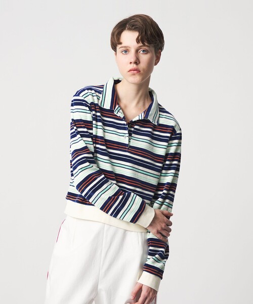 6(ROKU)＞ベロア ボーダー ポロシャツ（Tシャツ/カットソー）｜6（ロク