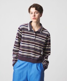 6(ROKU)＞パイル ボーダー ロングスリーブ Tシャツ（Tシャツ