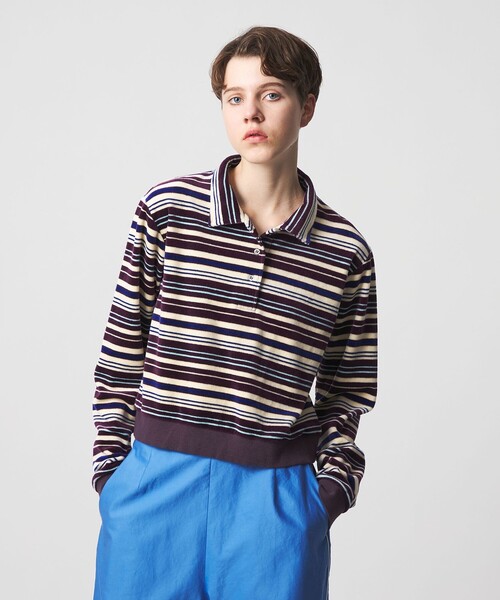 6(ROKU)＞ベロア ボーダー ポロシャツ（Tシャツ/カットソー）｜6（ロク