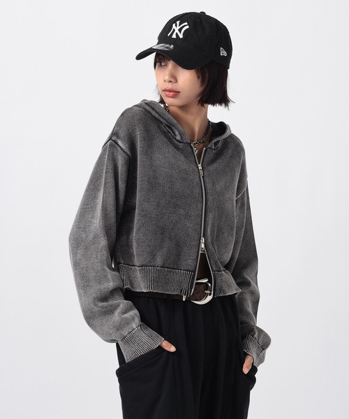 PAGEBOY(ページボーイ)の「ビンテージニットZIPパーカー2/フーディ 【ミドル・ロング丈の選べる2サイズ展開】(パーカー・レディース・グレー/チャコールグレー/ネイビー・SMALL/FREE)」の10枚目の写真