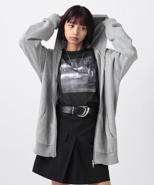 PAGEBOY(ページボーイ)の「ビンテージニットZIPパーカー2/フーディ 【ミドル・ロング丈の選べる2サイズ展開】(パーカー・レディース・グレー/チャコールグレー/ネイビー・SMALL/FREE)」の16枚目の写真