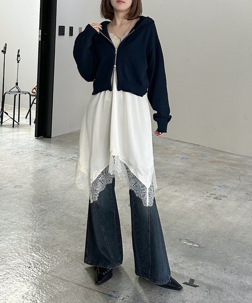 PAGEBOY（ページボーイ）の「ビンテージニットZIPパーカー2/フーディ 【ミドル・ロング丈の選べる2サイズ展開】（パーカー・レディース・グレー/チャコールグレー/ネイビー・SMALL/FREE）」の21枚目の写真