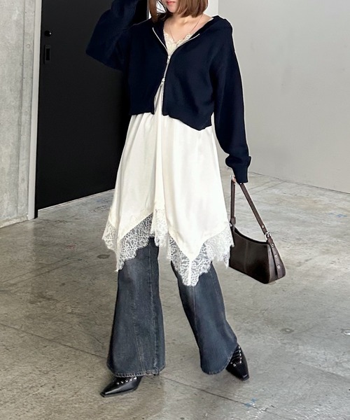 PAGEBOY（ページボーイ）の「ビンテージニットZIPパーカー2/フーディ 【ミドル・ロング丈の選べる2サイズ展開】（パーカー・レディース・グレー/チャコールグレー/ネイビー・SMALL/FREE）」の22枚目の写真