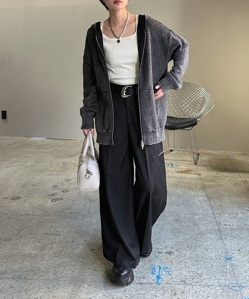 PAGEBOY（ページボーイ）の「ビンテージニットZIPパーカー2/フーディ 【ミドル・ロング丈の選べる2サイズ展開】（パーカー・レディース・グレー/チャコールグレー/ネイビー・SMALL/FREE）」の9枚目の写真