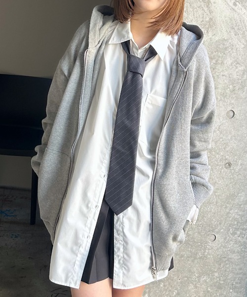 PAGEBOY（ページボーイ）の「ビンテージニットZIPパーカー2/フーディ 【ミドル・ロング丈の選べる2サイズ展開】（パーカー・レディース・グレー/チャコールグレー/ネイビー・SMALL/FREE）」の12枚目の写真