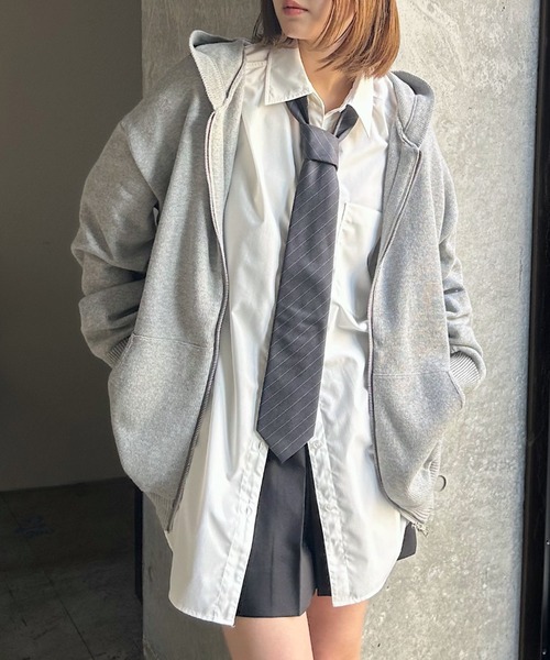 PAGEBOY（ページボーイ）の「ビンテージニットZIPパーカー2/フーディ 【ミドル・ロング丈の選べる2サイズ展開】（パーカー・レディース・グレー/チャコールグレー/ネイビー・SMALL/FREE）」の13枚目の写真