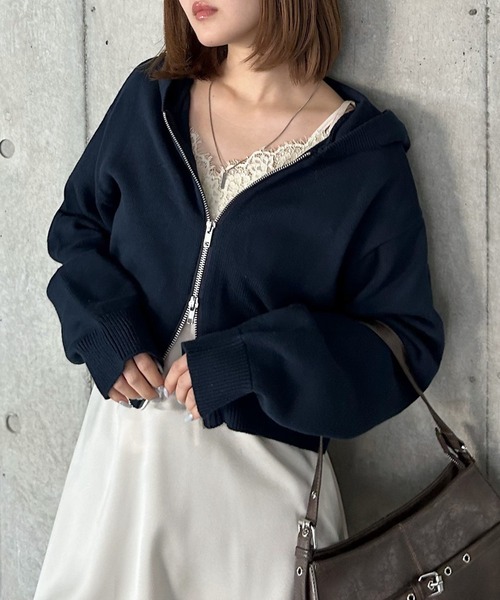 PAGEBOY（ページボーイ）の「ビンテージニットZIPパーカー2/フーディ 【ミドル・ロング丈の選べる2サイズ展開】（パーカー・レディース・グレー/チャコールグレー/ネイビー・SMALL/FREE）」の18枚目の写真