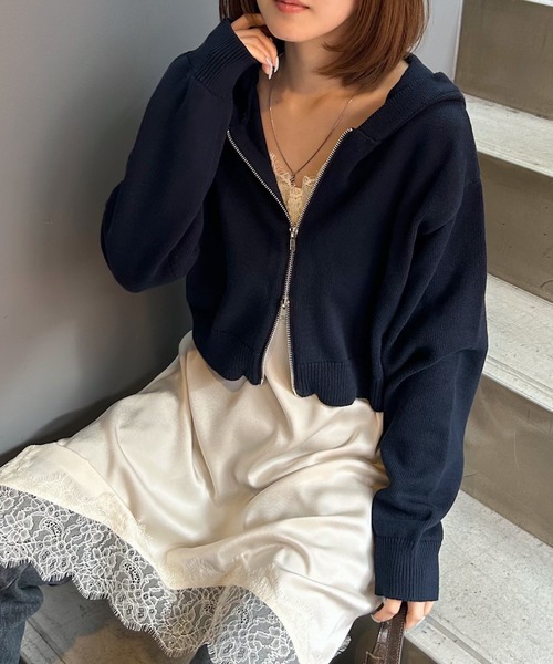 PAGEBOY（ページボーイ）の「ビンテージニットZIPパーカー2/フーディ 【ミドル・ロング丈の選べる2サイズ展開】（パーカー・レディース・グレー/チャコールグレー/ネイビー・SMALL/FREE）」の19枚目の写真