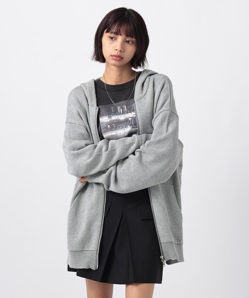 PAGEBOY(ページボーイ)の「ビンテージニットZIPパーカー2/フーディ 【ミドル・ロング丈の選べる2サイズ展開】(パーカー・レディース・グレー/チャコールグレー/ネイビー・SMALL/FREE)」の19枚目の写真