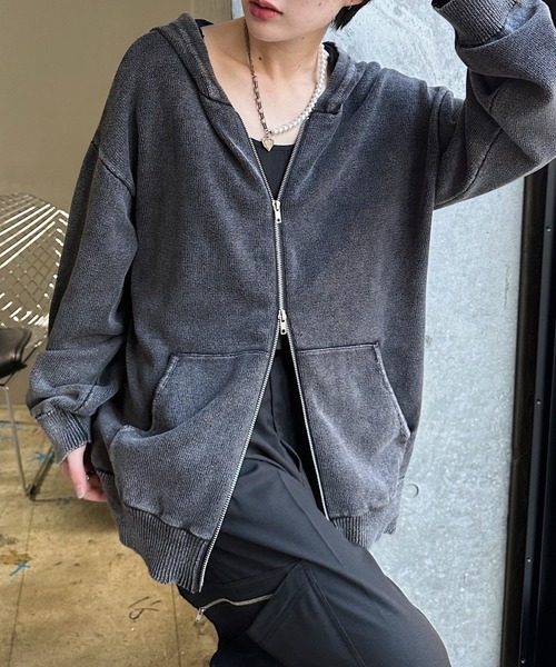 PAGEBOY（ページボーイ）の「ビンテージニットZIPパーカー2/フーディ 【ミドル・ロング丈の選べる2サイズ展開】（パーカー・レディース・グレー/チャコールグレー/ネイビー・SMALL/FREE）」の7枚目の写真