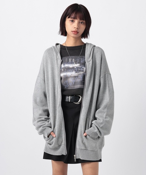 PAGEBOY(ページボーイ)の「ビンテージニットZIPパーカー2/フーディ 【ミドル・ロング丈の選べる2サイズ展開】(パーカー・レディース・グレー/チャコールグレー/ネイビー・SMALL/FREE)」の20枚目の写真