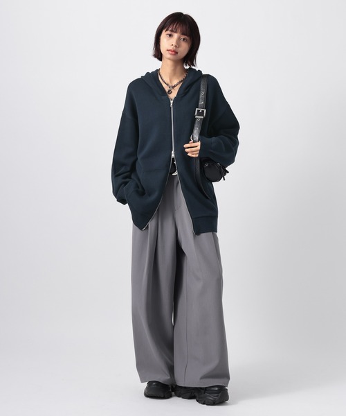 PAGEBOY(ページボーイ)の「ビンテージニットZIPパーカー2/フーディ 【ミドル・ロング丈の選べる2サイズ展開】(パーカー・レディース・グレー/チャコールグレー/ネイビー・SMALL/FREE)」の21枚目の写真