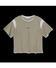 MATCH COLORS LOGO PRINT T-SHIRT_MINT KHAKI