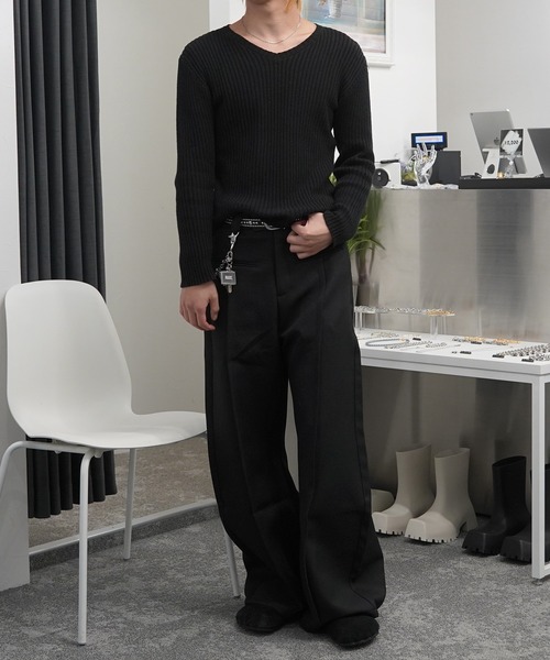 GLARE(グレア)の「【GLARE】二重臼 Vネックニット / Double-knit V-neck sweater(ニット/セーター・メンズ・ホワイト/チャコール/ブラック/グレー・M/L)」の18枚目の写真