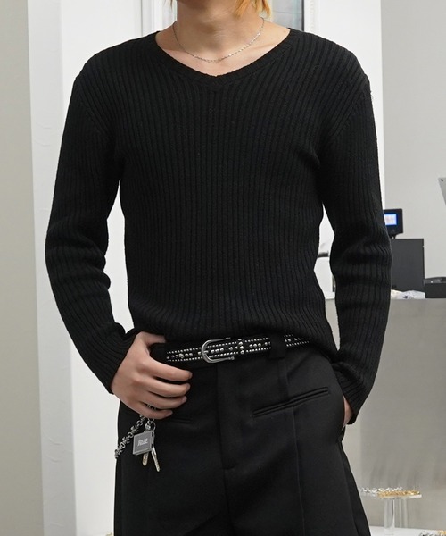 GLARE(グレア)の「【GLARE】二重臼 Vネックニット / Double-knit V-neck sweater(ニット/セーター・メンズ・ホワイト/チャコール/ブラック/グレー・M/L)」の15枚目の写真
