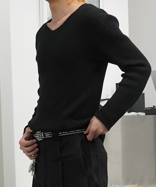 GLARE(グレア)の「【GLARE】二重臼 Vネックニット / Double-knit V-neck sweater(ニット/セーター・メンズ・ホワイト/チャコール/ブラック/グレー・M/L)」の16枚目の写真