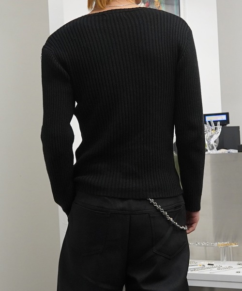 GLARE(グレア)の「【GLARE】二重臼 Vネックニット / Double-knit V-neck sweater(ニット/セーター・メンズ・ホワイト/チャコール/ブラック/グレー・M/L)」の17枚目の写真