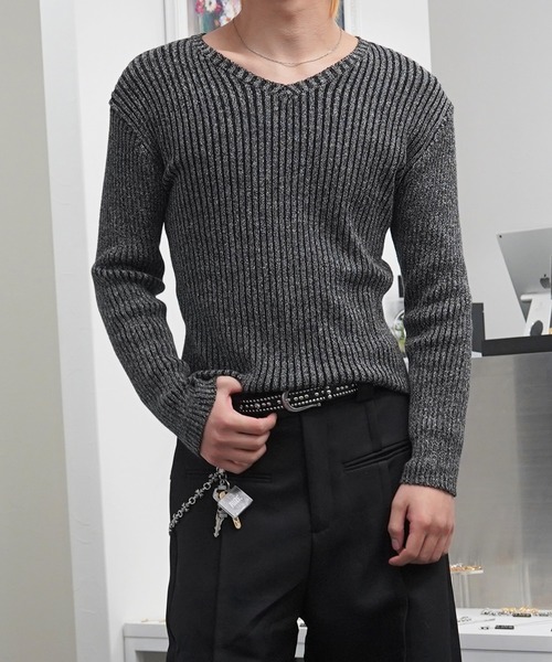 GLARE(グレア)の「【GLARE】二重臼 Vネックニット / Double-knit V-neck sweater(ニット/セーター・メンズ・ホワイト/チャコール/ブラック/グレー・M/L)」の20枚目の写真