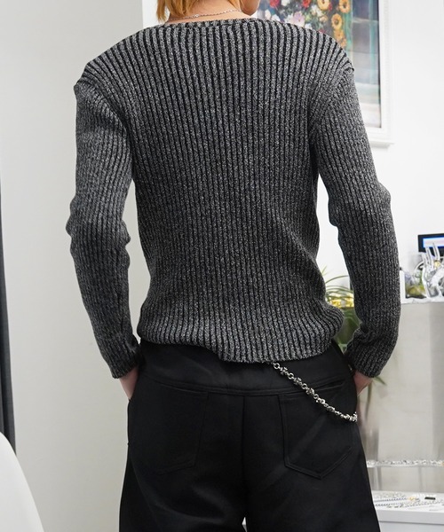 GLARE(グレア)の「【GLARE】二重臼 Vネックニット / Double-knit V-neck sweater(ニット/セーター・メンズ・ホワイト/チャコール/ブラック/グレー・M/L)」の21枚目の写真
