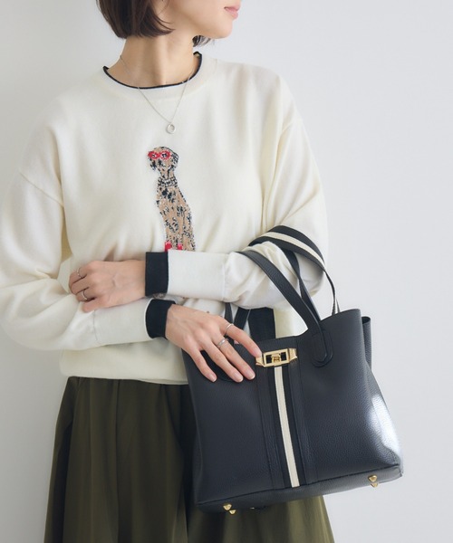 KATHARINE ROSS（キャサリンロス）の「【KATHARINE ROSS】【MILLELA FIRENZE】2WAYセンターラインスクエアトートバック（ハンドバッグ・レディース・ブラック/ライトベージュ・MEDIUM）」の6枚目の写真