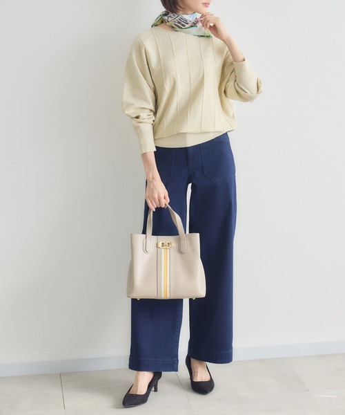 KATHARINE ROSS（キャサリンロス）の「【KATHARINE ROSS】【MILLELA FIRENZE】2WAYセンターラインスクエアトートバック（ハンドバッグ・レディース・ブラック/ライトベージュ・MEDIUM）」の14枚目の写真