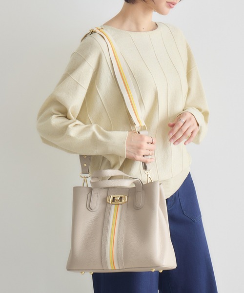 KATHARINE ROSS（キャサリンロス）の「【KATHARINE ROSS】【MILLELA FIRENZE】2WAYセンターラインスクエアトートバック（ハンドバッグ・レディース・ブラック/ライトベージュ・MEDIUM）」の12枚目の写真