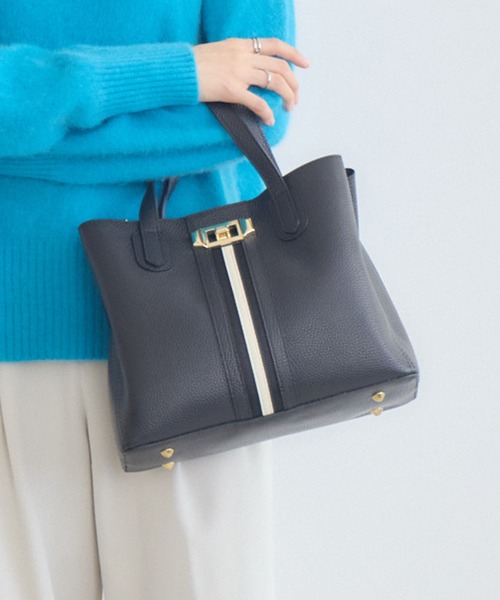 KATHARINE ROSS（キャサリンロス）の「【KATHARINE ROSS】【MILLELA FIRENZE】2WAYセンターラインスクエアトートバック（ハンドバッグ・レディース・ブラック/ライトベージュ・MEDIUM）」の9枚目の写真