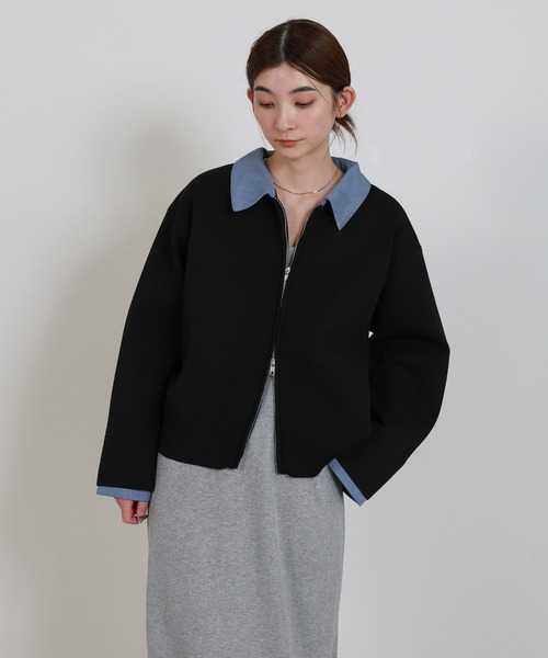 シャツカラードッキングダブルジップカーディガン（カーディガン