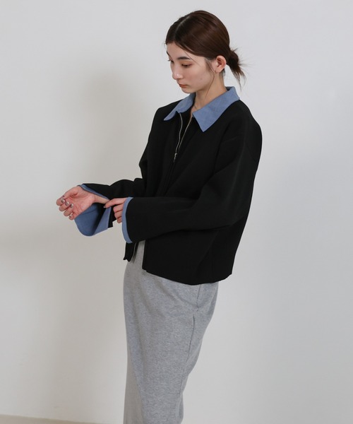 select MOCA(セレクトモカ)の「シャツカラードッキングダブルジップカーディガン(カーディガン/ボレロ・レディース・ライトグレー/ブラック・FREE)」の10枚目の写真