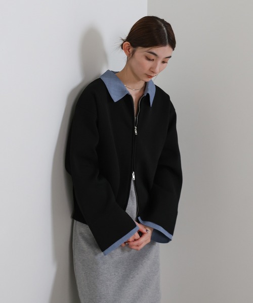 select MOCA(セレクトモカ)の「シャツカラードッキングダブルジップカーディガン(カーディガン/ボレロ・レディース・ライトグレー/ブラック・FREE)」の8枚目の写真