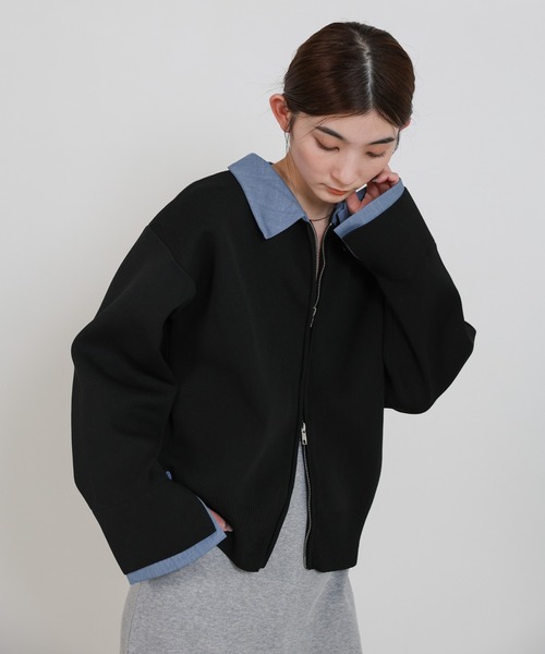 select MOCA(セレクトモカ)の「シャツカラードッキングダブルジップカーディガン(カーディガン/ボレロ・レディース・ライトグレー/ブラック・FREE)」の5枚目の写真