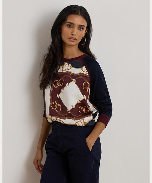 LAUREN RALPH LAUREN(ローレン ラルフ ローレン)の「エクエステリアンプリント コットンブレンド セーター(ニット/セーター・レディース・ネイビー系1・XS/S/M/L)」の1枚目の写真