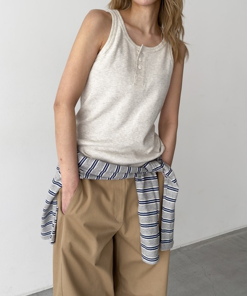 CANAL JEAN(キャナルジーン)の「FAITH MILLS CORP サーマルタンク(タンクトップ・レディース・チャコールグレー/オートミール/サックスブルー・ONE SIZE)」の3枚目の写真