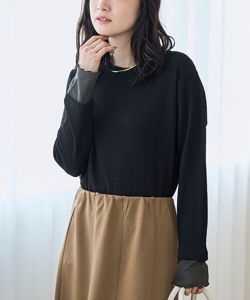 coen(コーエン)の「ポコポコフェイクレイヤードカットソー(Tシャツ/カットソー・レディース・ブラック/クリーム/オフホワイト・M/L)」の2枚目の写真