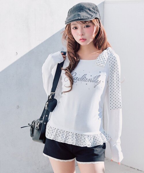 OLIVE des OLIVE（オリーブデオリーブ）の「肩リボンTシャツ（Tシャツ/カットソー・レディース・ブラック/オフホワイト/トップグレー・FREE）」の8枚目の写真