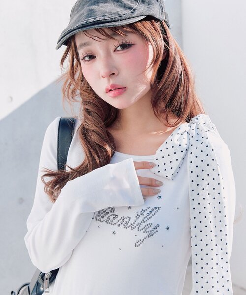 OLIVE des OLIVE（オリーブデオリーブ）の「肩リボンTシャツ（Tシャツ/カットソー・レディース・ブラック/オフホワイト/トップグレー・FREE）」の10枚目の写真