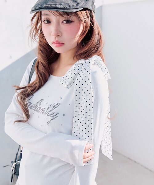 OLIVE des OLIVE（オリーブデオリーブ）の「肩リボンTシャツ（Tシャツ/カットソー・レディース・ブラック/オフホワイト/トップグレー・FREE）」の12枚目の写真