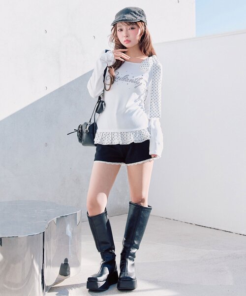 OLIVE des OLIVE（オリーブデオリーブ）の「肩リボンTシャツ（Tシャツ/カットソー・レディース・ブラック/オフホワイト/トップグレー・FREE）」の16枚目の写真