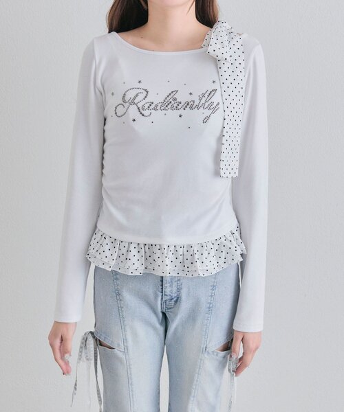 OLIVE des OLIVE（オリーブデオリーブ）の「肩リボンTシャツ（Tシャツ/カットソー・レディース・ブラック/オフホワイト/トップグレー・FREE）」の18枚目の写真