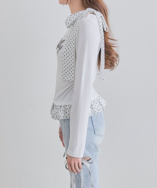 OLIVE des OLIVE（オリーブデオリーブ）の「肩リボンTシャツ（Tシャツ/カットソー・レディース・ブラック/オフホワイト/トップグレー・FREE）」の19枚目の写真