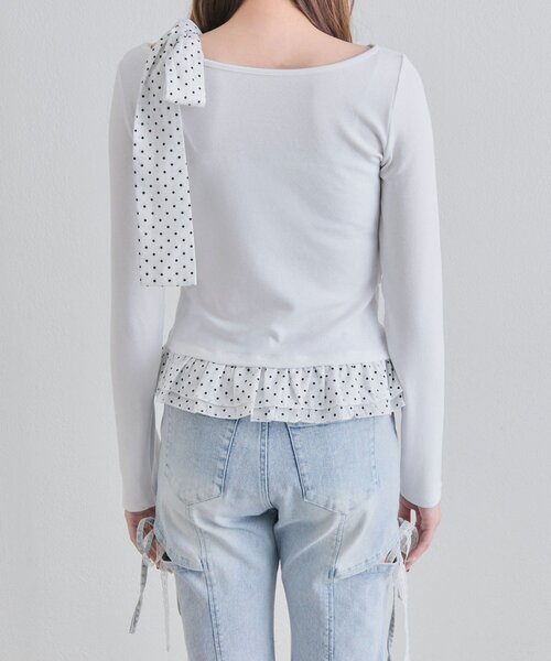 OLIVE des OLIVE（オリーブデオリーブ）の「肩リボンTシャツ（Tシャツ/カットソー・レディース・ブラック/オフホワイト/トップグレー・FREE）」の20枚目の写真