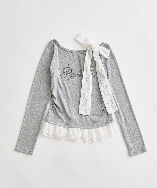 OLIVE des OLIVE（オリーブデオリーブ）の「肩リボンTシャツ（Tシャツ/カットソー・レディース・ブラック/オフホワイト/トップグレー・FREE）」の7枚目の写真