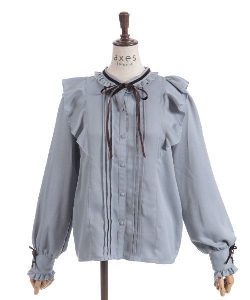 axes femme(アクシーズファム)の「レースアップカフスBL(シャツ/ブラウス・レディース・ブラック/ブルーグレー/キナリ・MEDIUM)」の11枚目の写真