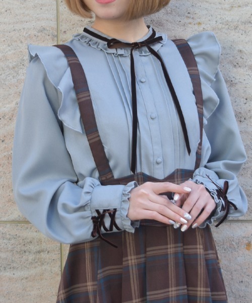 axes femme(アクシーズファム)の「レースアップカフスBL(シャツ/ブラウス・レディース・ブラック/ブルーグレー/キナリ・MEDIUM)」の4枚目の写真